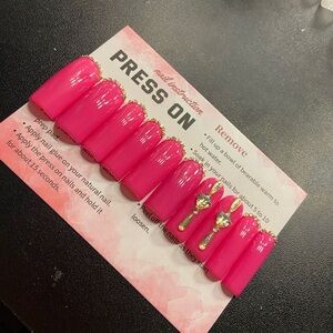Pink Press-On Nails with Gold Accents